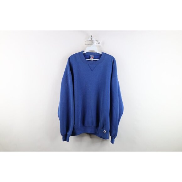 Vtg 90s Russell Athletic Mens XL Faded Blank Crewneck Sweatshirt Royal Blue USA - Picture 1 of 13